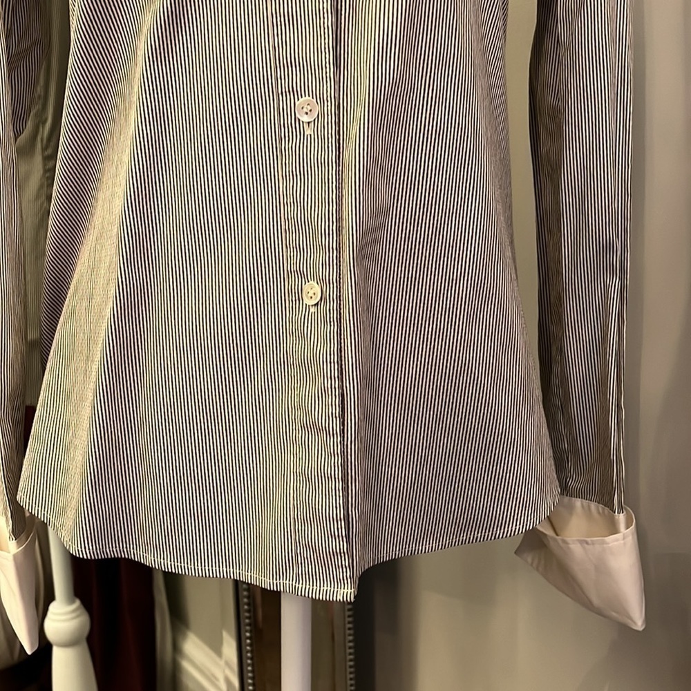Theory Striped White Collar French Cuff Button Down Size Medium - Picture 3 of 11